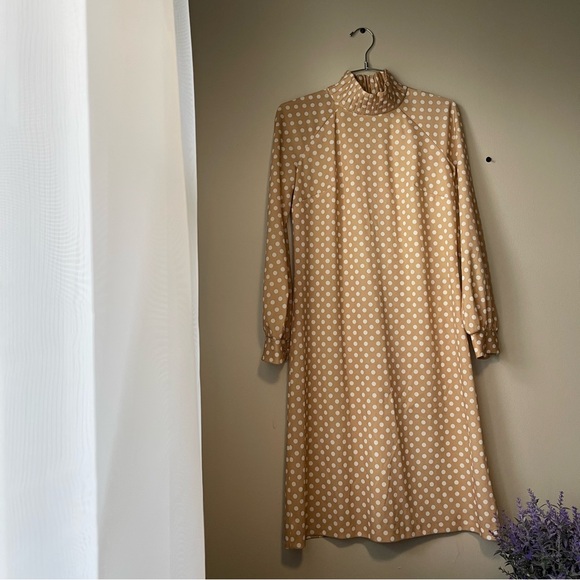 Vintage Polka Dot Tan Dress - Picture 1 of 14